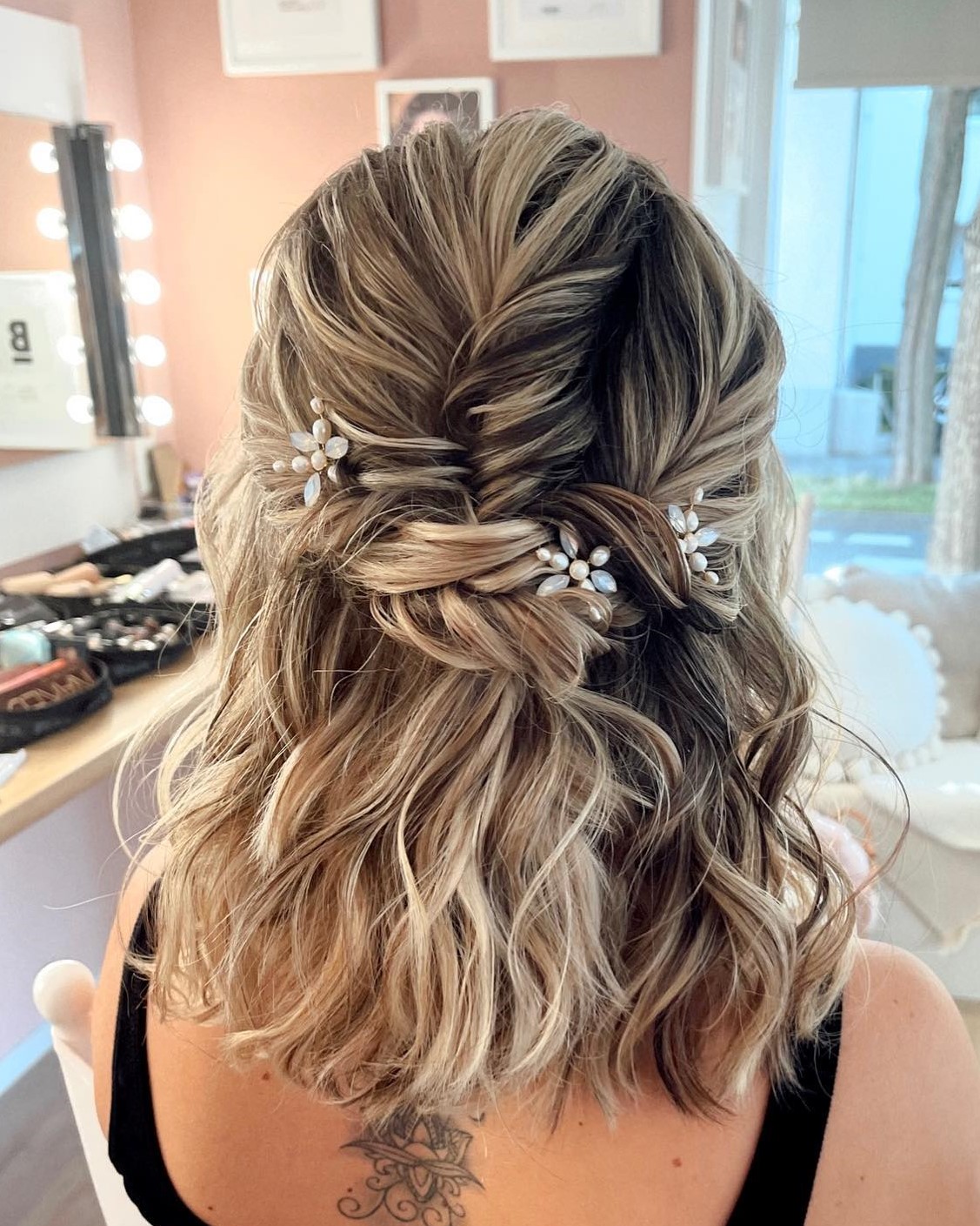 Boho Half Updo for Blonde Balayage Hair