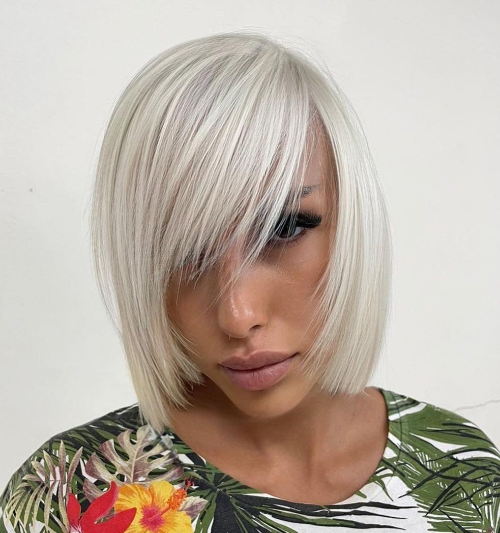 Slim Bob with Feathered Bangs for Fine Hair