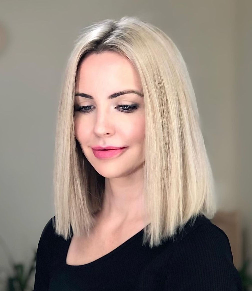 No-Bangs Blunt Blonde Lob