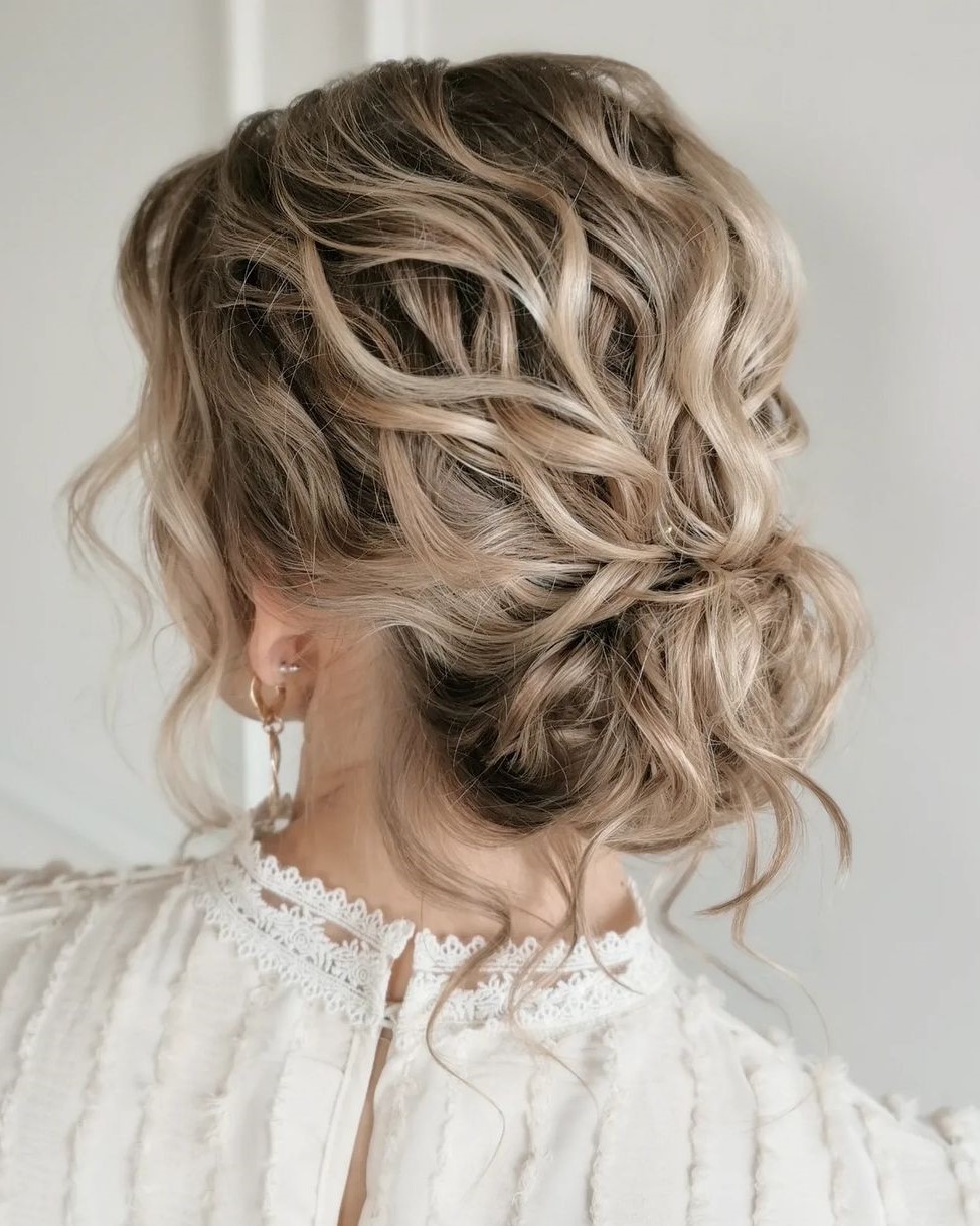 Short Hair Wavy Low Bun for Brides