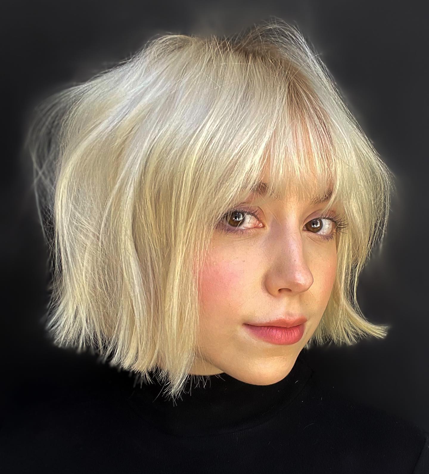 Blunt Wispy Butter Blonde Bob