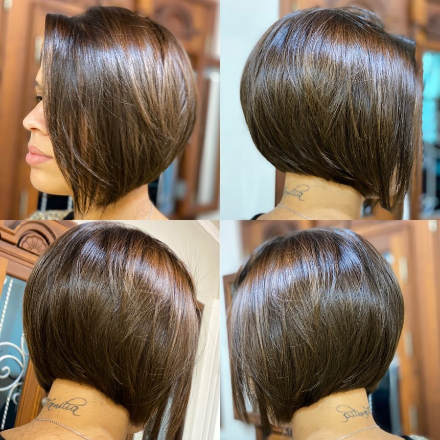 High-Shine Inverted Brown Bob Cut