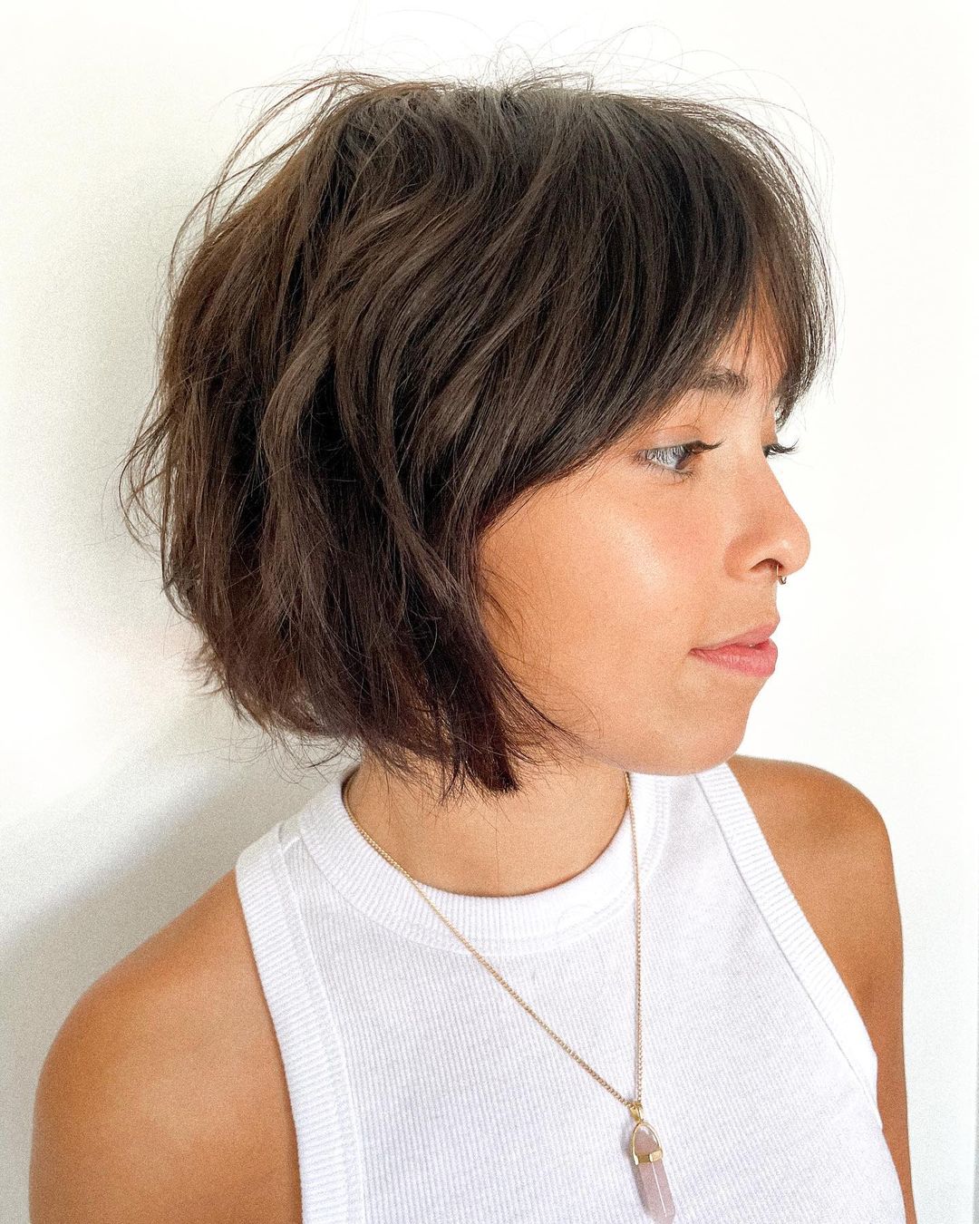 Jaw-Length Tousled Brunette Bob