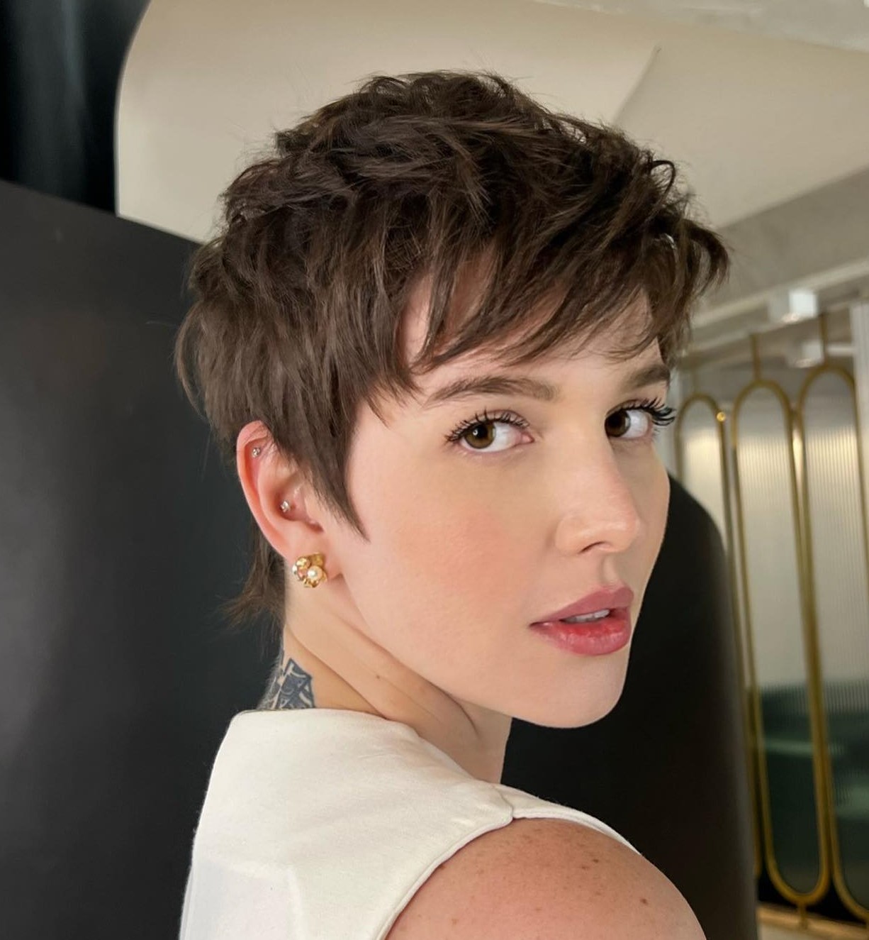 Brunette Choppy Pixie Mullet