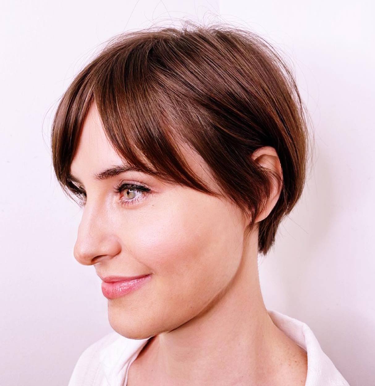 Sleek Cinnamon Brown Pixie Cut