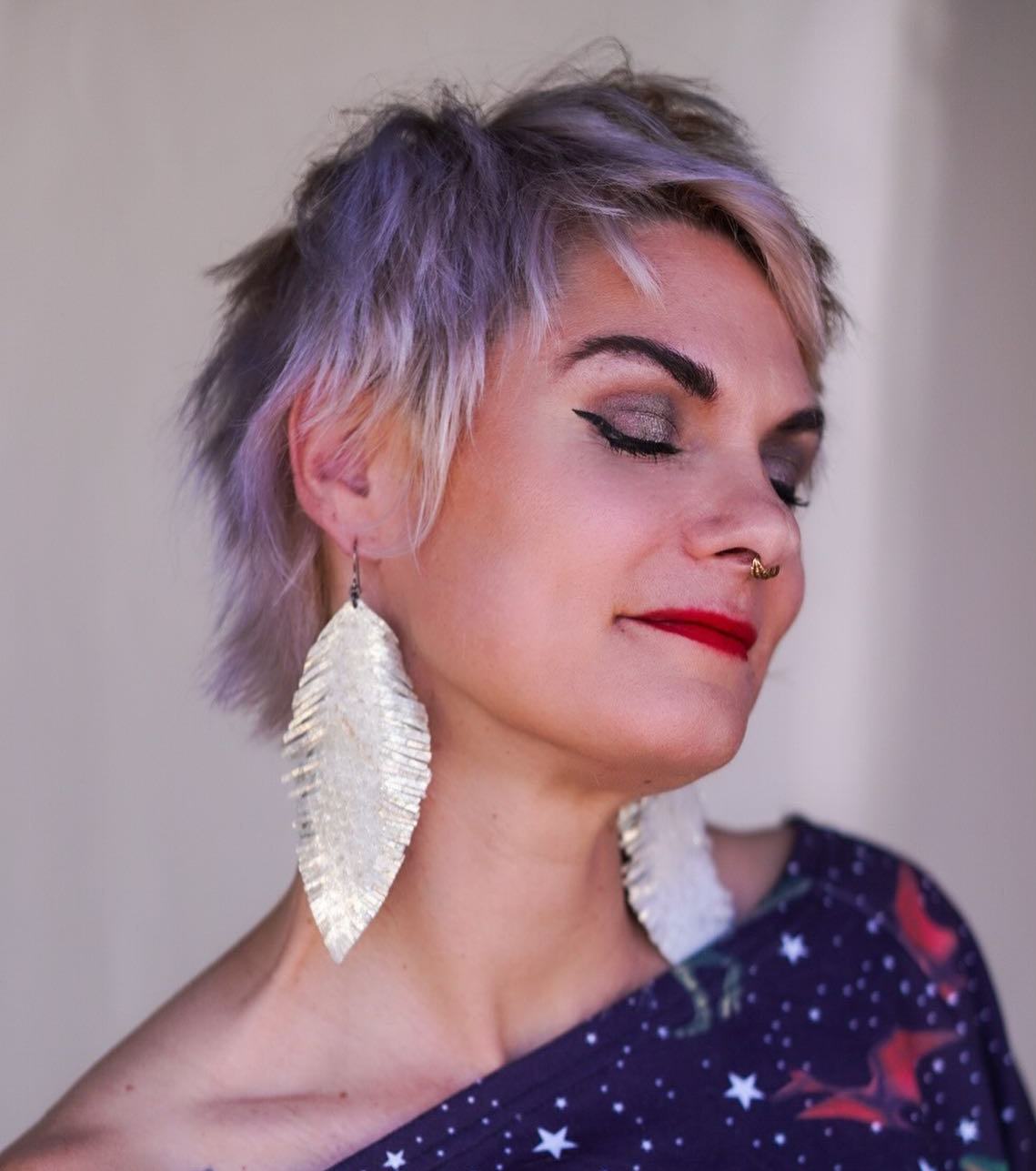 Ash Blonde Pixie Mullet with Lavender Touches